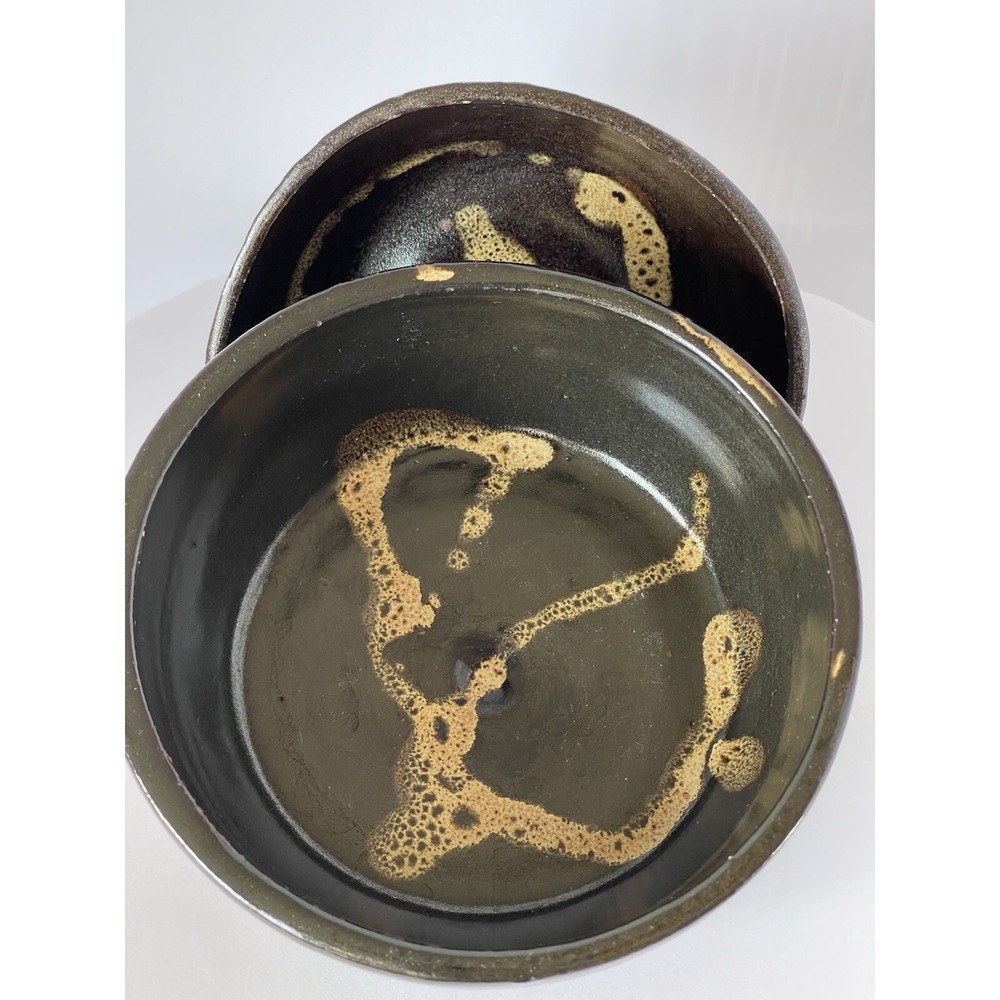 Studio Pottery Brown Glaze Hand Thrown "Signed" Set of Two
